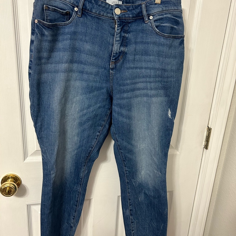 LOFT Blue Skinny Jeans with Distressed Details